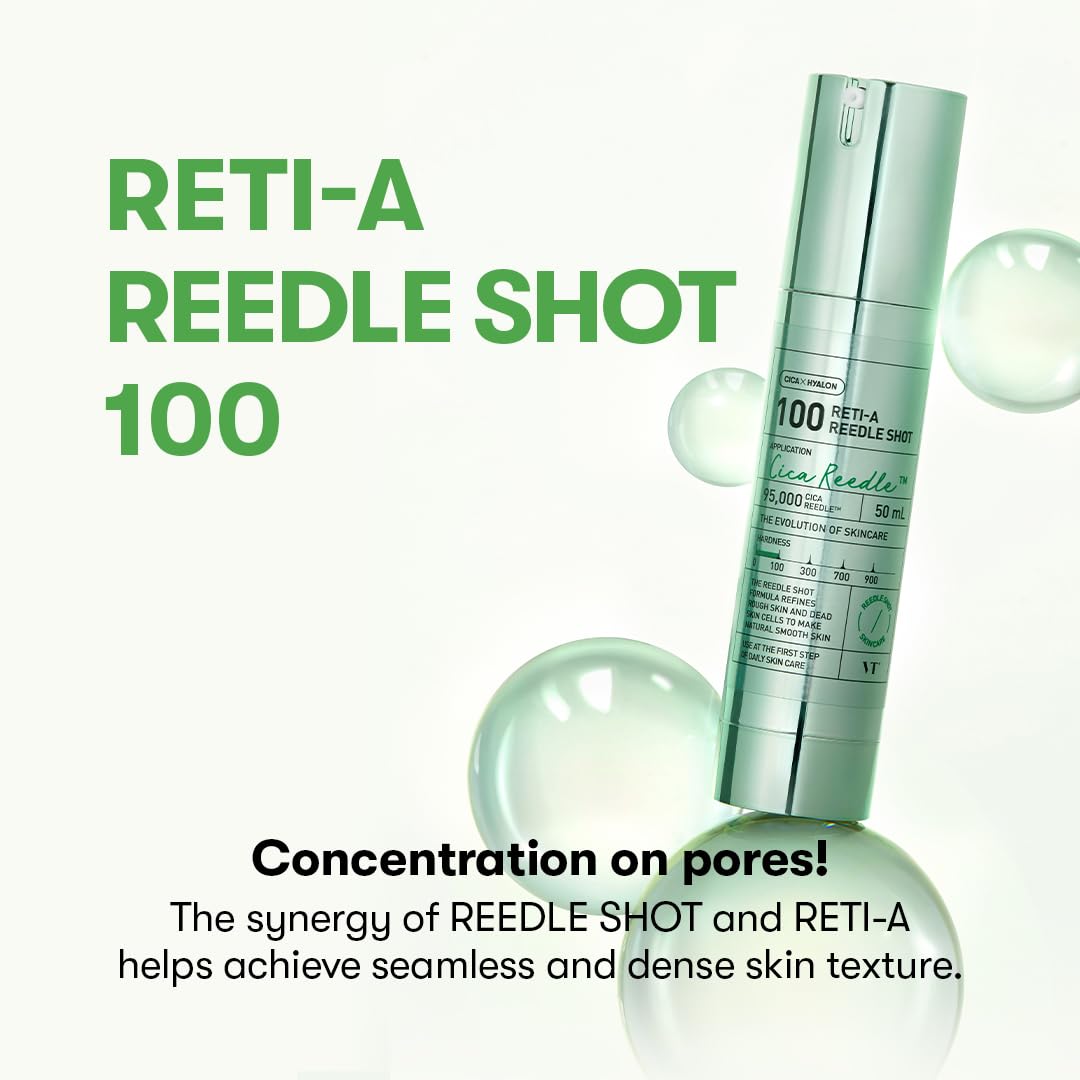 VT COSMETICS Reti-A Reedle Shot 100, Retinol(Vitamin A) Microneedling Serum, Repairing Exosome, Ideal for Retinol Beginner, Glass Skin, Korean Skin Booster 1.69Fl Oz(50ml)