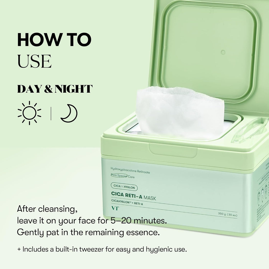 VT COSMETICS CICA Reti-A Mask Sheet 30 Pcs, Retinol Complex for Daily Care, Instant Glow Mask, Easy & Quik, Gentle for All Skin, Korean Skincare