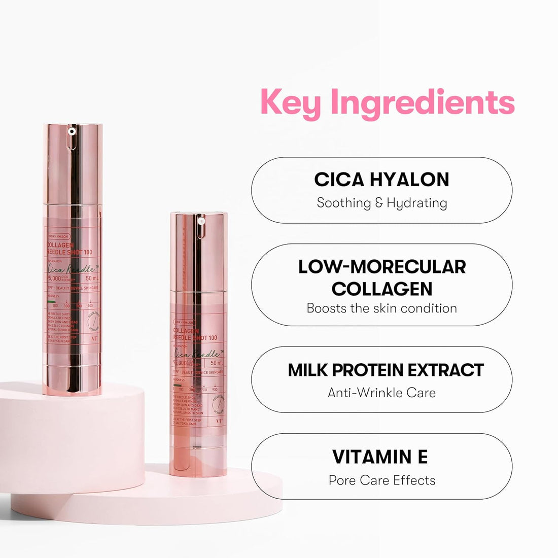 VT COSMETICS Collagen Reedle Shot 100, Collagen Microneedling Serum, Firming & Elasticity, 500Da Collagen Extract, Soft Skin, Glass Skin, Korean Skin Booster 1.69Fl Oz(50ml)